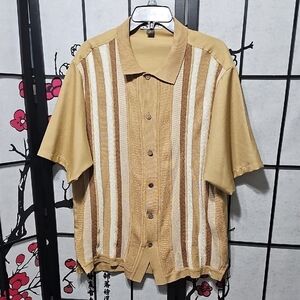 Silversilk Tan Cream and Brown‎ Striped Shirt Size Medium